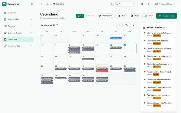 Calendario escolar de theprofesor